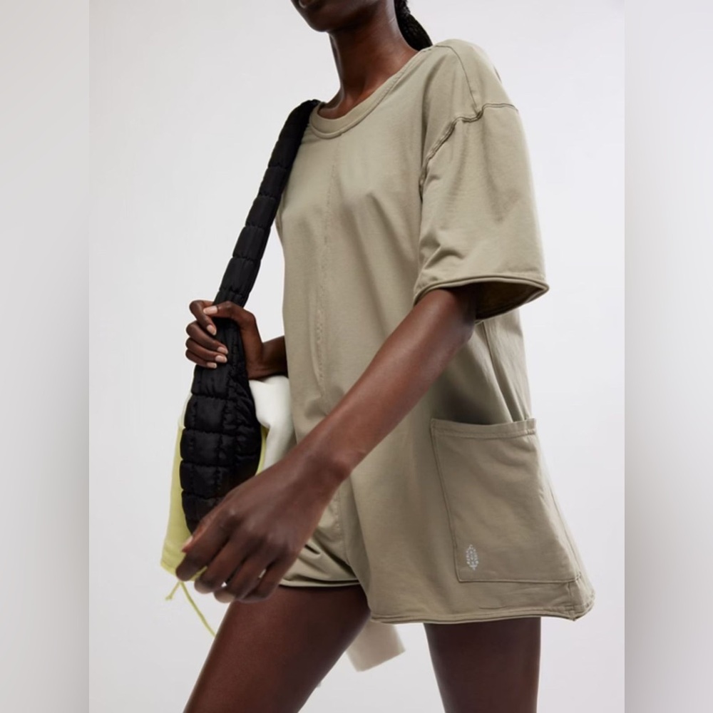 FREE PEOPLE Hot Shot Tee Romper In Sage Stone - EUC Size Medium